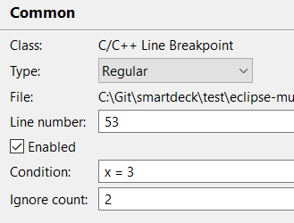 Conditional breakpoint options in Eclipse